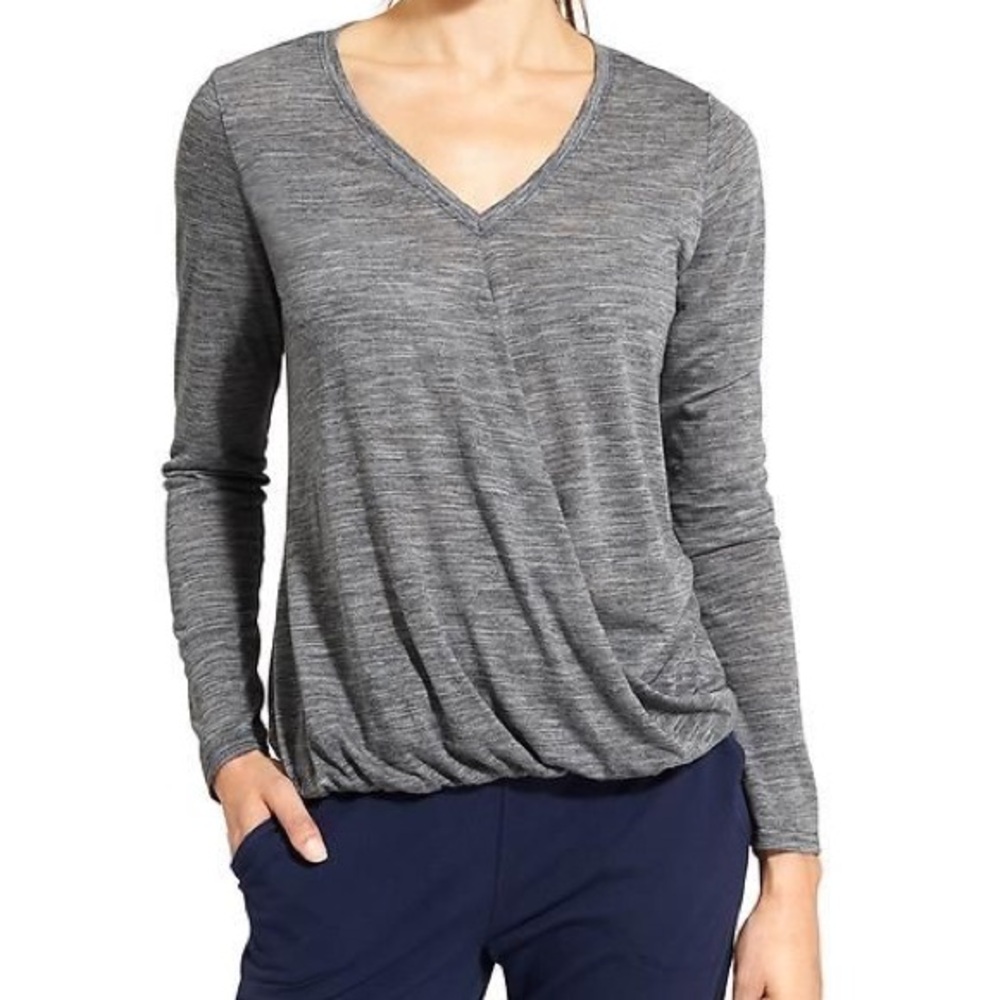 Athleta Gray Wrap‎ Blouse with Long Sleeves Size Small